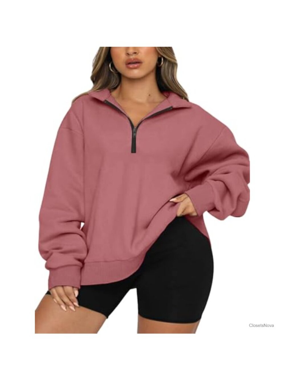 Plus Size Half Zip Pullover Oversized Drop Shoulder Hoodie Sweatshirt Cotton